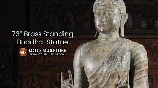 73" Large Brass Standing Buddha on Base, www.lotussculpture.com