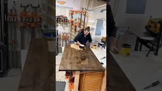 Staining a alder table with ​⁠@MinwaxUSA Jacobean #woodstain #woodfinish #diy #rustic #farmhouse