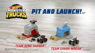 Хот Вилс Пусковой гараж Монстр Трак Hot Wheels Monster Trucks Shark Launcher GKY03