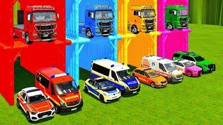 TRANSPORTING ALL POLICE CARS & AMBULANCE EMERGENCY VEHICLES WITH MAN TRUCKS ! Farming Simulator 22