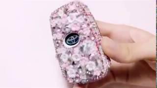 Toyota Bling Car Key Holder with Rhinestones and flowers for Camry Highlander Prado etc   Pink