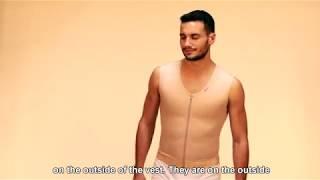 How to properly put the post-operative LIPOELASTIC® male vest featuring a front zipper on?