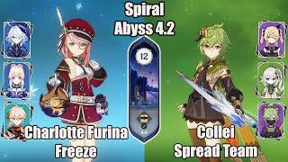 C2 Charlotte Furina Freeze And C6 Collei Spread Team SPIRAL ABYSS 4.2 - Genshin impact