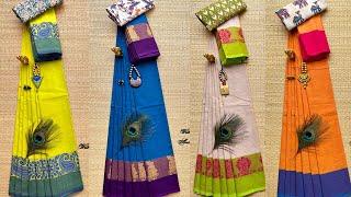 Chettinad Cotton Sarees |Colours of Chettinad Cotton sarees with Matching  Kalamkari