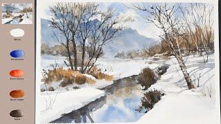 Without Sketch Landscape Watercolor - Winter River (3x speed, View color names) NAMIL ART