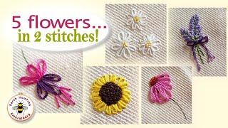 5 flowers using just 2 stitches | Beginners hand embroidery stitches | Hand embroidrery tutorial