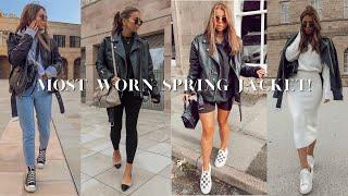 5 SPRING LOOKS | MY MOST WORN OUTFITS | OVERSIZED LEATHER BIKER JACKET