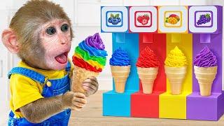 KiKi Monkey discover Four Colors Fruit Ice Cream in Magic Machine with Baby Alien | KUDO ANIMAL KIKI