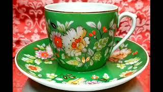  Чайная пара Гибискус Песочное СССР Советская посуда Фарфор Soviet porcelain Tea cup & saucer USSR