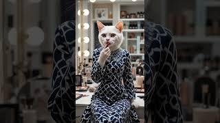 Navy Blue and White Patterned Gown Outfit Cat Make-up Video #AiVideosExpert