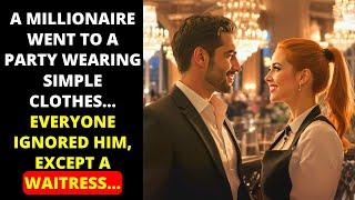 MILLIONAIRE WENT TO A PARTY WEARING SIMPLE CLOTHES... EVERYONE IGNORED HIM, EXCEPT A WAITRESS...