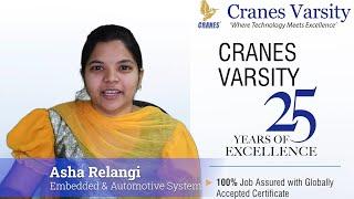 Testimonial by Asha Relangi - Embedded & Automotive Systems | Cranes Varsity