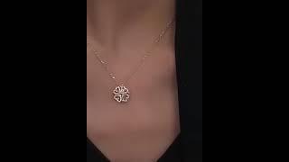 Necklace Heart Shaped Clover  Cubic Zirconia  Stainless Steel Plated18K White Gold -2X1Magnetic