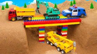 Rescue police car and Bridge construction vehicles excavator crane truck | ENJO Car Toys