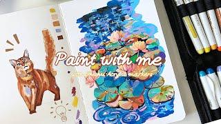 Ohuhu Acrylic Marker Tutorial  Drawing a Waterlily Scene with Complementary Colors- Relaxing sound
