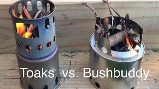 Toaks vs Bushbuddy with special weight comparison guest, the Fancee Feast Alcohol Stove.