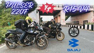 Yamaha R15 V4 BS6 VS Bajaj Pulsar 220F BS6||Bajaj VS Yamaha||Duo Battle||Pulser 220F-150++??