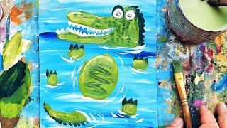 Crocodile | And the sea Drawing with paints for children