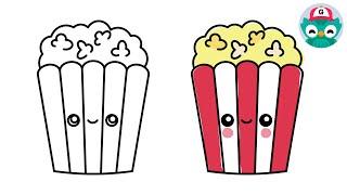 How to Draw KAWAII POPCORN Step by Step - Super Easy!