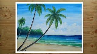 Poster Colour Painting | Daily Challenge 7 - Beach with coconut trees