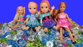 PLAYING in GEMS! ELSA & ANNA toddlers, Stacie & Chelsea in toy DIAMONDS!