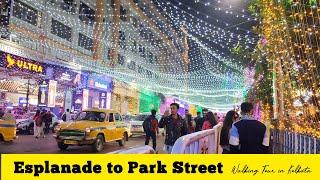 Christmas LIGHTING & DECORATION on Kolkata street | Walking Tour from Esplanade to Park Street