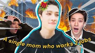 bang chan is a single mom who works two jobs