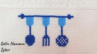 ETAMİN MUTFAK HAVLUSU ÇATAL KAŞIK YAPIMI | KANAVİÇE NASIL İŞLENİR | Hand Embroidery