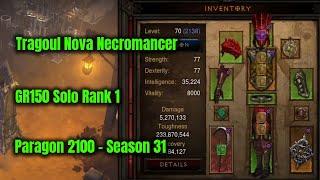 Season 31 Tragoul Necromancer GR150 Solo Rank 1 Paragon 2100 - Diablo 3