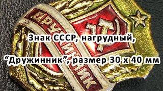 Знак СССР, нагрудный, дружинник, размер 30 х 40 мм