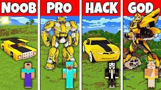 Minecraft Battle: NOOB vs PRO vs HACKER vs GOD! BUMBLEBEE TRANSFORMERS BUILD CHALLENGE in Minecraft