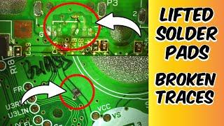 How to fix lifted solder pads, broken vias and traces on circuit boards.