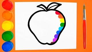 Como Dibujar y Colorear una Manzana y una Piña de Arco Iris - Dibujos Paso a Paso | Arte FunKeep