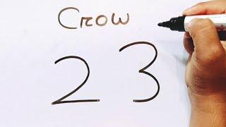 How to Draw a Crow From Number 23 | Crow Bird Drawing Step By Step Easy Tutorial | New Drawing Idea