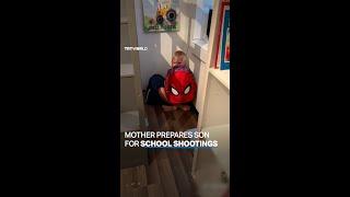 US mother shows son what to do during a school shooting