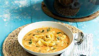 Mediterranean Tortellini Soup with Spinach, Feta, & Chicken. Ready in 30 Mins!!