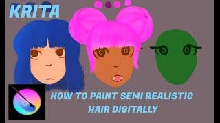 How to Paint Semi Realistic Hair in Krita (COMPLETE WALK THROUGH FOR BEGINNERS)