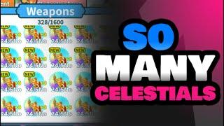 I HATCH THE NEW CELESTIALS WITH 10 ACCOUNTS  WEAPON FIGHTING SIMULATOR ROBLOX PAPTAB