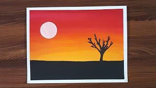 SUNSET Scenery | Easy drawing for beginners using Poster Colors