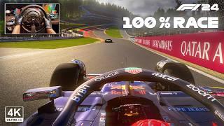 Max Verstappen's Red Bull Racing RB20 - F1 24 100 % Race Belgian GP Steering Wheel Gameplay