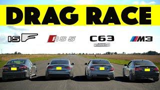 Old Timers! BMW E92 M3 Comp vs Mercedes C63 AMG 507 vs Audi RS5 vs Lexus ISF. Drag and Roll Race!