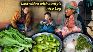 Last video with aunty's nice legs || Mustard (RAYO) & Caigua (BARELA) mix recipe with rice eating