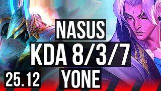 NASUS vs YONE (TOP) | 8/3/7 | KR Master | 25.12