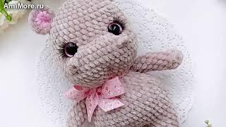 Амигуруми: схема Бегемотик с бантом. Игрушки вязаные крючком - Free crochet patterns.