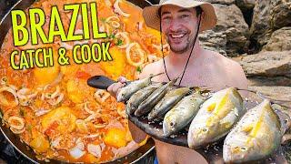 Catch & Cook BRAZILIAN FOOD on a Desert Island  Fisherman Seafood Rice in Brazil!