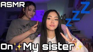 ASMR on my sister, hair brushing, chaotic follow my instructions