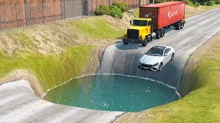 Cars vs Giant Water Hole - BeamNG.drive