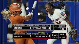 FULL 7th inning: Suspenseful Texas Tech vs. Texas softball WCWS Game 2 finish
