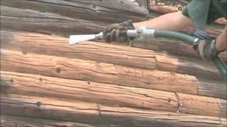 Cob blasting to restore log homes by Blastmaster