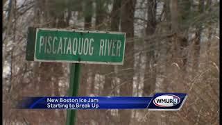 Massive ice jam on Piscataquog River starts to break apart